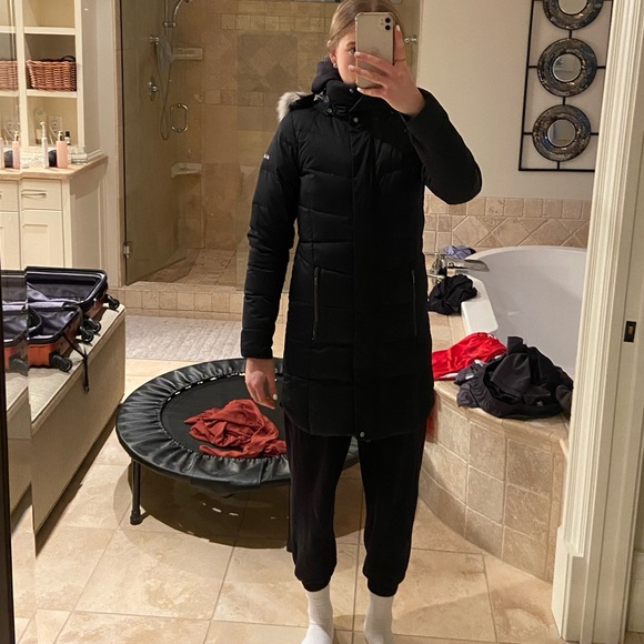 Women’s long fitted winter jacket. Columbia, Dark Navy blue (almost black). - Picture 5 of 5